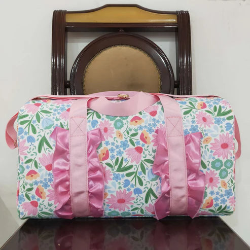 4.28 BA0290 Pink Ruffle Floral Print Gym Duffle Bag