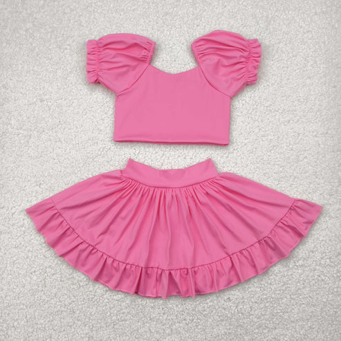 4.29 GSD2102 Baby Girls Pink Yoga Shirt Skirt Active Wear Clothes Set