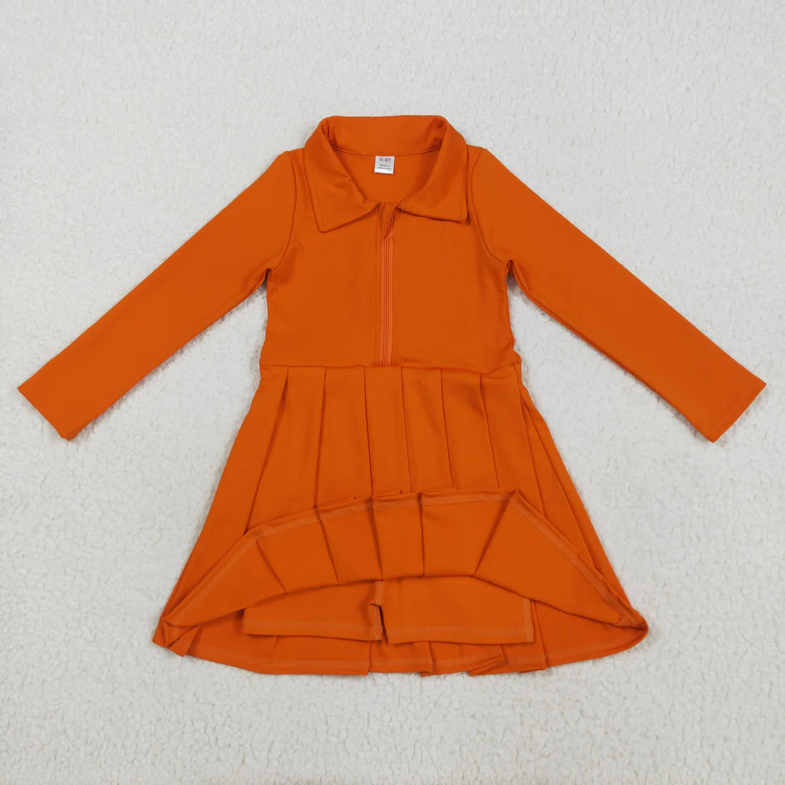 8.12 GLD1149 Baby Girls Orange Long Sleeves Zipper Knee Length Dress