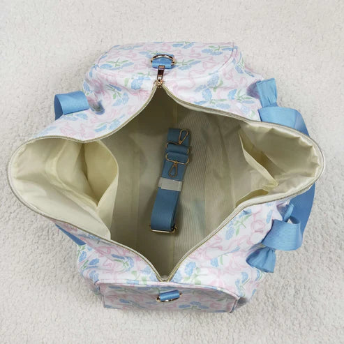 4.28 BA0294 Blue Ruffle Pink Bows Plaid Floral Gym Duffle Bag