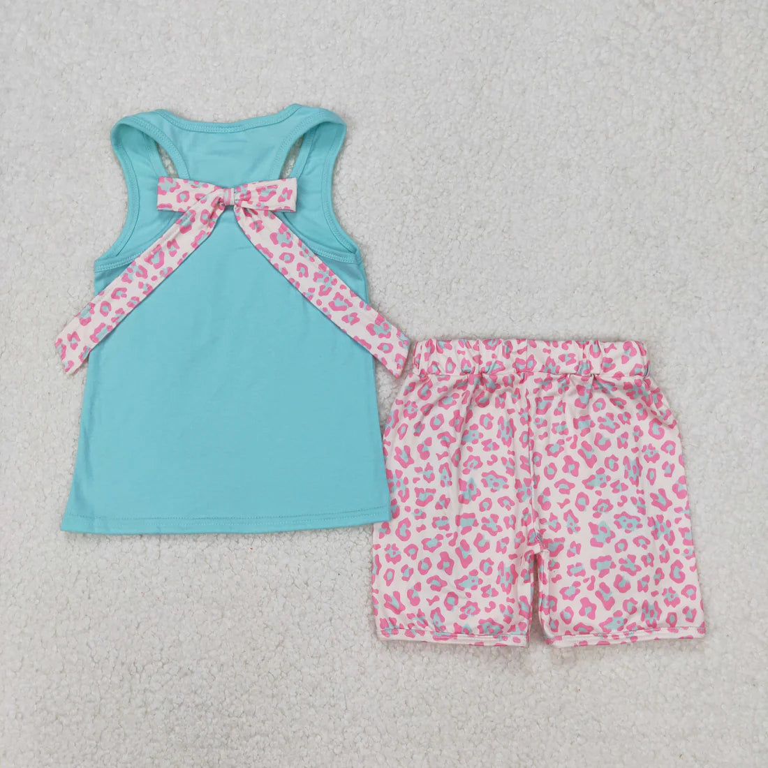 3.21 GSSO1784 Baby Girls Green Pocket Bow Vest Ruffle Shorts Clothes Set