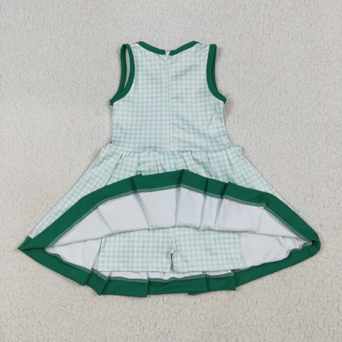 7.10 GSD2632 Baby Girls Green Plaid Sleeveless Ruffle Short Yoga Knee Length Dress