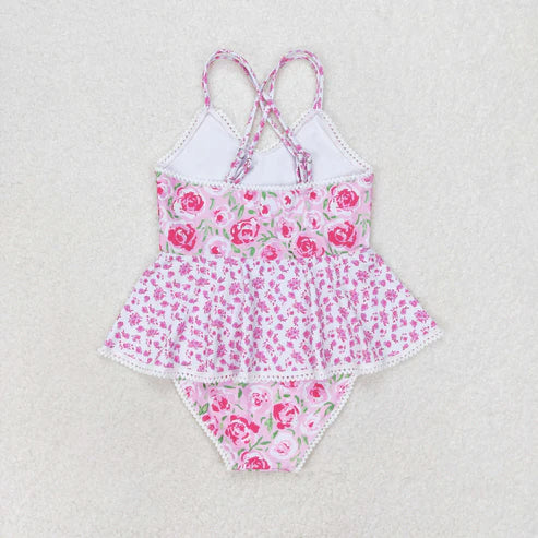 S0247 Floral floral lace pink-and-white suspenders one-piece swimsuit