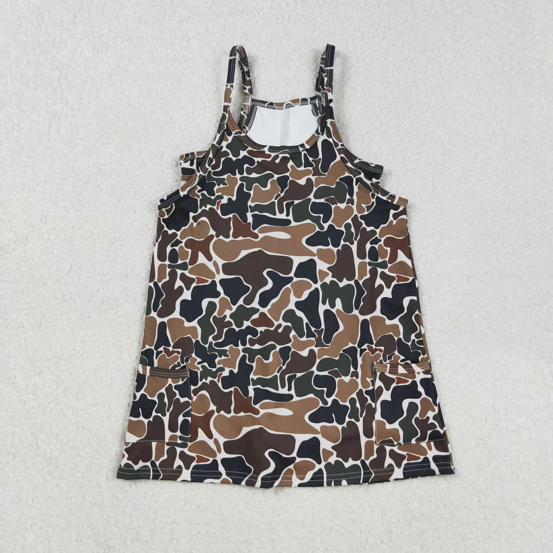 9.6 GSD2721 Baby Girls Strap Dark Brown Camo Pockets Yoga Dress