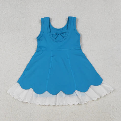 10.10 GSD2680 Baby Girls Blue Sleeveless Lace Ruffle Knee Length Dress