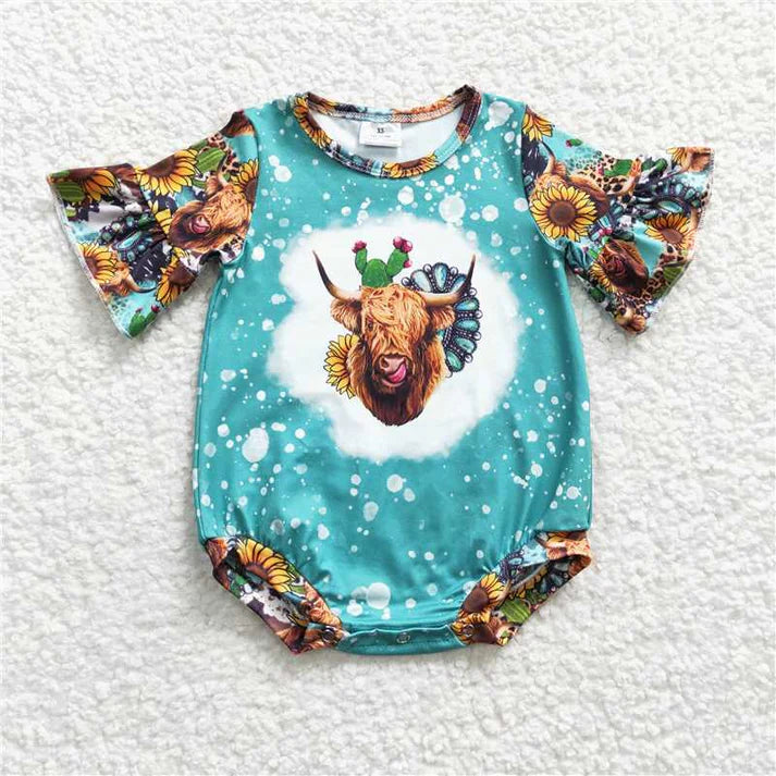 8.21 SR0126 Baby Girls Highland Cow Summer Romper
