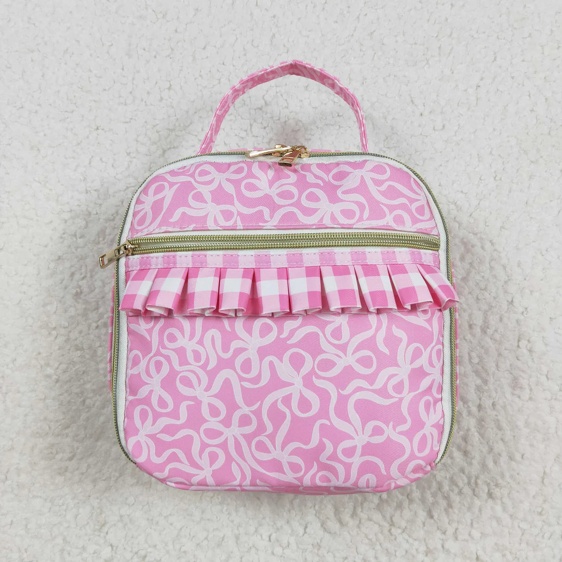 8.12 BA0310 Baby Girls Pink Bows Plaid Ruffle School Bags Lunch Boxes