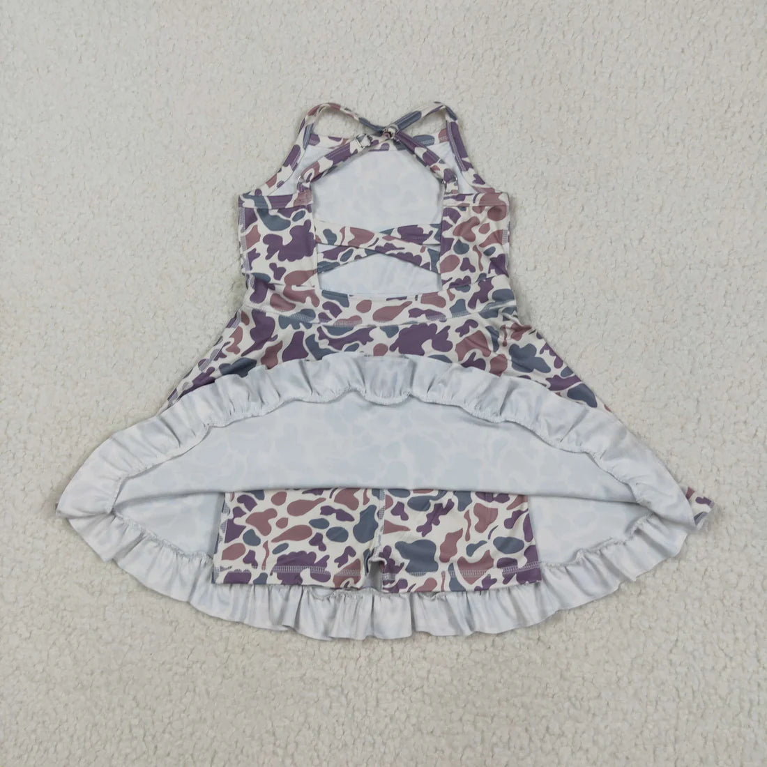 5.15 GSD2310 Baby Girls Strap Lavender Camo Yoga Ruffle Knee Length Dress