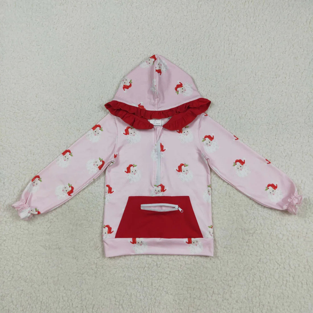 8.4 GT1047 Baby Girls Pink Long Sleeves Santa Pocket Zipper Hoodies Top