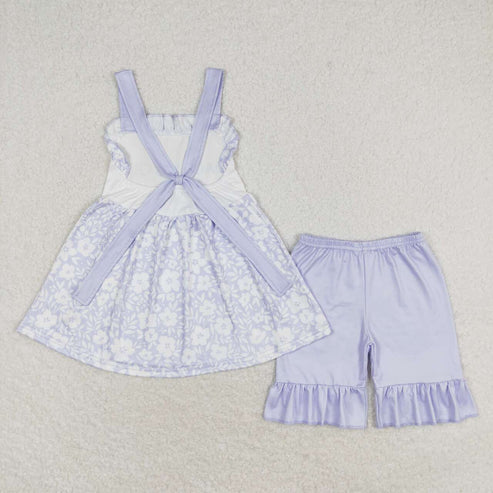 6.16 GSSO1069 daddy's girl blue floral lace sleeveless shorts set