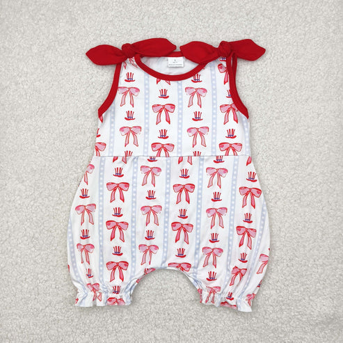 5.3 SR2765 Baby Infant Girls 4th Of July Bows Hats Romper