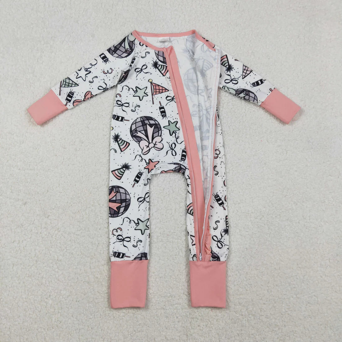 10.22 LR2571 Baby Girls Happy New Year Ruffle Zipper Footie Romper