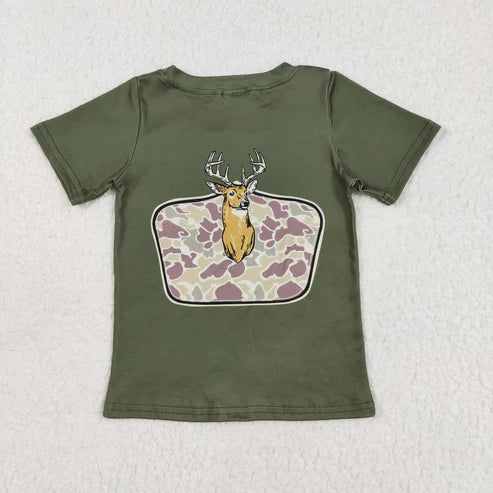 BT1148 Baby Boys Green Deer Camo Short Sleeve Tee Shirts Tops