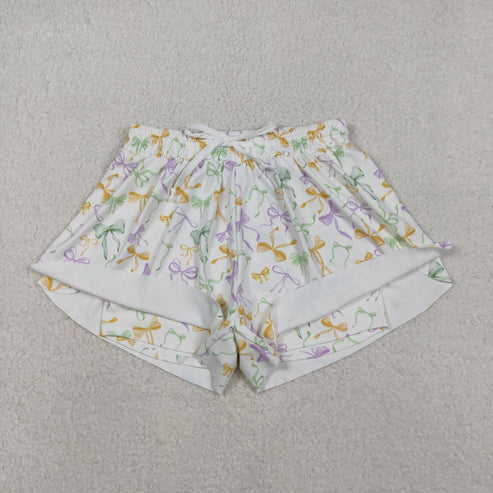 11.8 SS0679 Adult Women Mardigras Bows Ruffle Yoga Shorts Bottoms