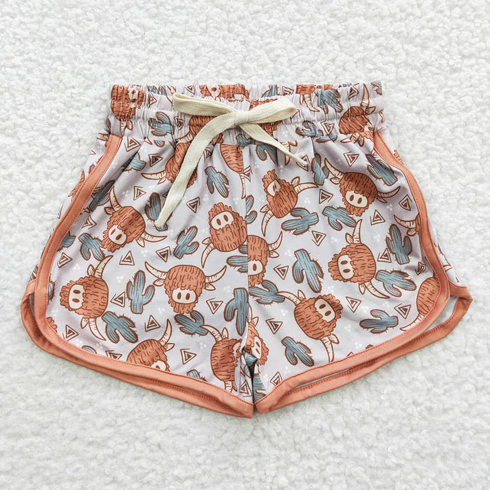 9.3 SS0089 Baby Girls Western Highland Cow Sports Summer Shorts