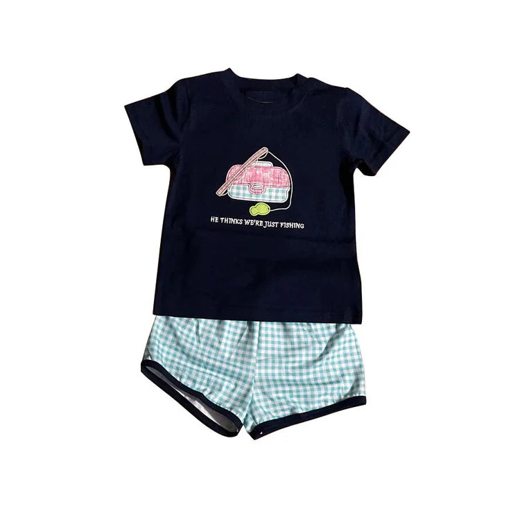 12.5 MOQ:5pcs BSSO1746 pre-order baby boy clothes fishing toddler boy summer outfit