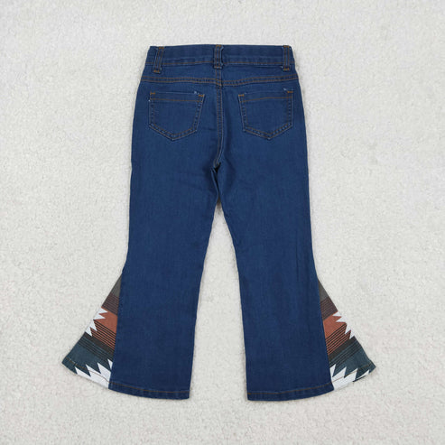 12.16 P0303 Baby Girls Western Aztec Print Bell Bottom Denim Pants