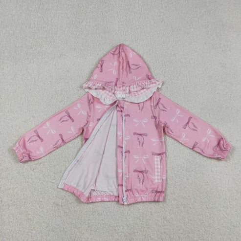 12.19 GT1217 Baby Girls Pink Bows Pocket Zipper Ruffle Hoodies Jackets Top