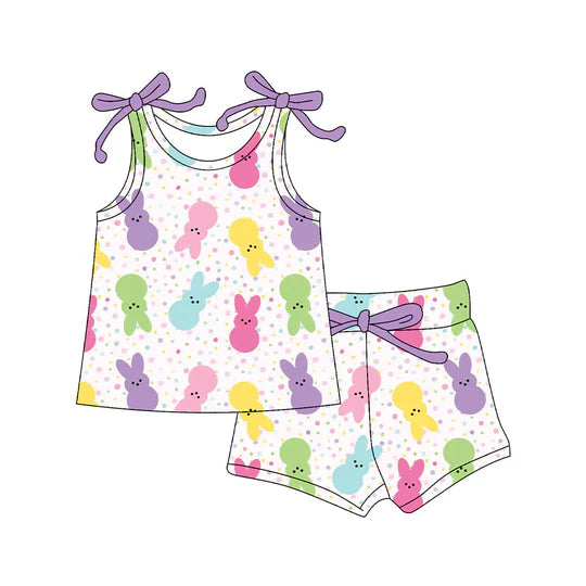 12.29 MOQ:5pcs GSSO3092 pre-order toddler girl clothes rabbit print girl easter summer set