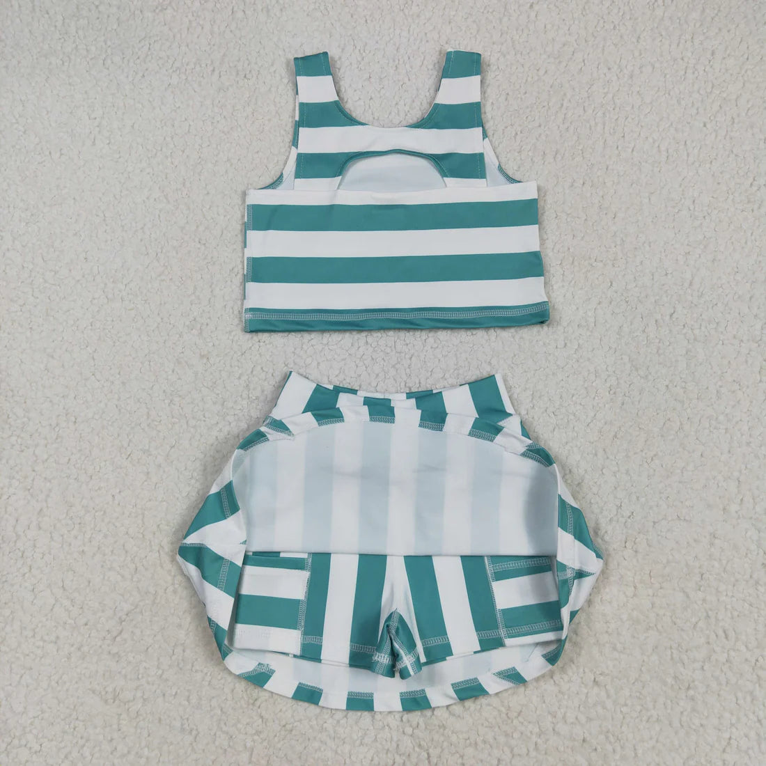 5.15 GSD2432 Baby Girls Sleeveless Green Stripe Top Skort Yoga Set