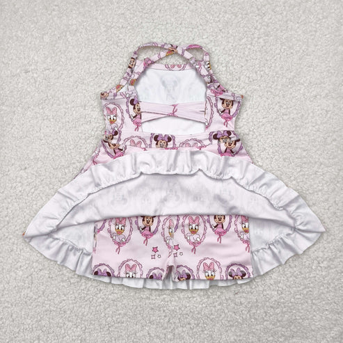 4..30 GSD2343 Baby Girls Strap Cartoon Mouse Ducks Yoga Active Knee Length Dress