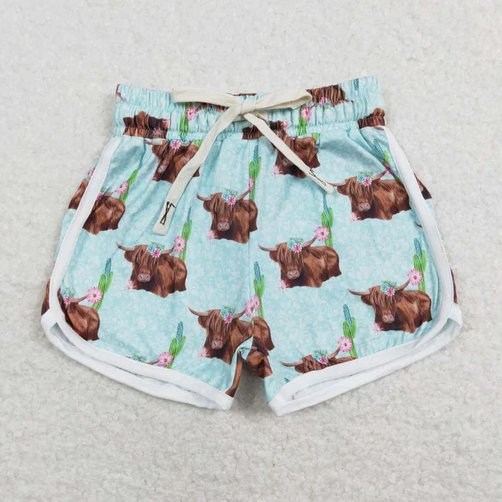 9.3 SS0123 Baby Girls Highland Cows Western Shorts