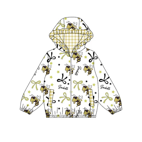 10.12 Custom Moq 8 Baby Girls Mascot Team Zipper Bows Hoodies Tops