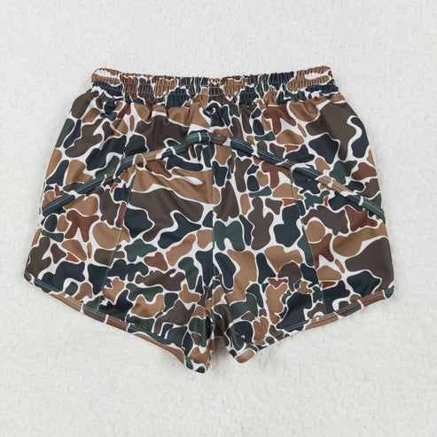 5.17 SS0469 Adult Women Dark Brown Camo Yoga Summer Shorts