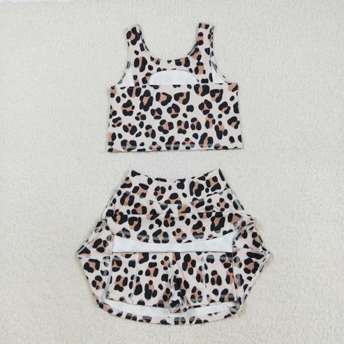 8.23 GSD2327 Baby Girls Sleeveless Leopard Top Skort Yoga Set