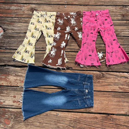 Sibling Baby Girls Western Cowgirls Bell Flare Denim Pants