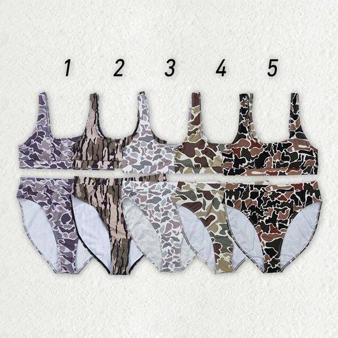 4.14 5 Colors Adult Women Camouflage Top Bottom 2pcs Bikini Swimsuits Sets