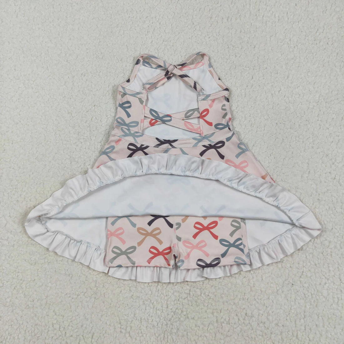 5.15 GSD2296 Baby Girls Peach Strap Colorful Bows Yoga Ruffle Knee Length Dress