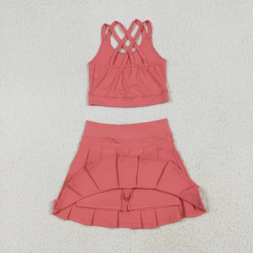 6.17 GT1004+GLK0080 Baby Girls Peach Strap Vest Top Skort Yoga Set