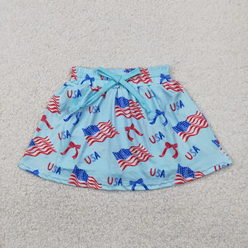 4.14 GLK0050 Baby Girls 4th Of July Flags Bows Summer Skort Skirts