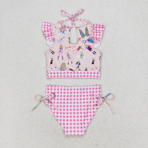 S0291 Country music singer's rose-pink plaid lace bathing suit