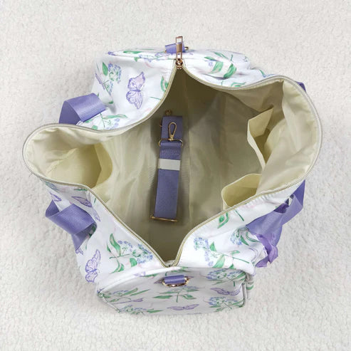 4.28 BA0293 Lavender Ruffle Butterfly Floral Print Gym Duffle Bag