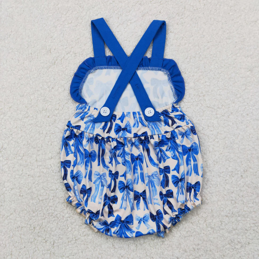 4.9 SR2919 Baby Infant Girls Blue Strap Bows Plaid Ruffle Romper