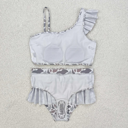 4.2 Sibling Baby Girls Camouflage Ruffle Top Bummie 2pcs Swimsuits