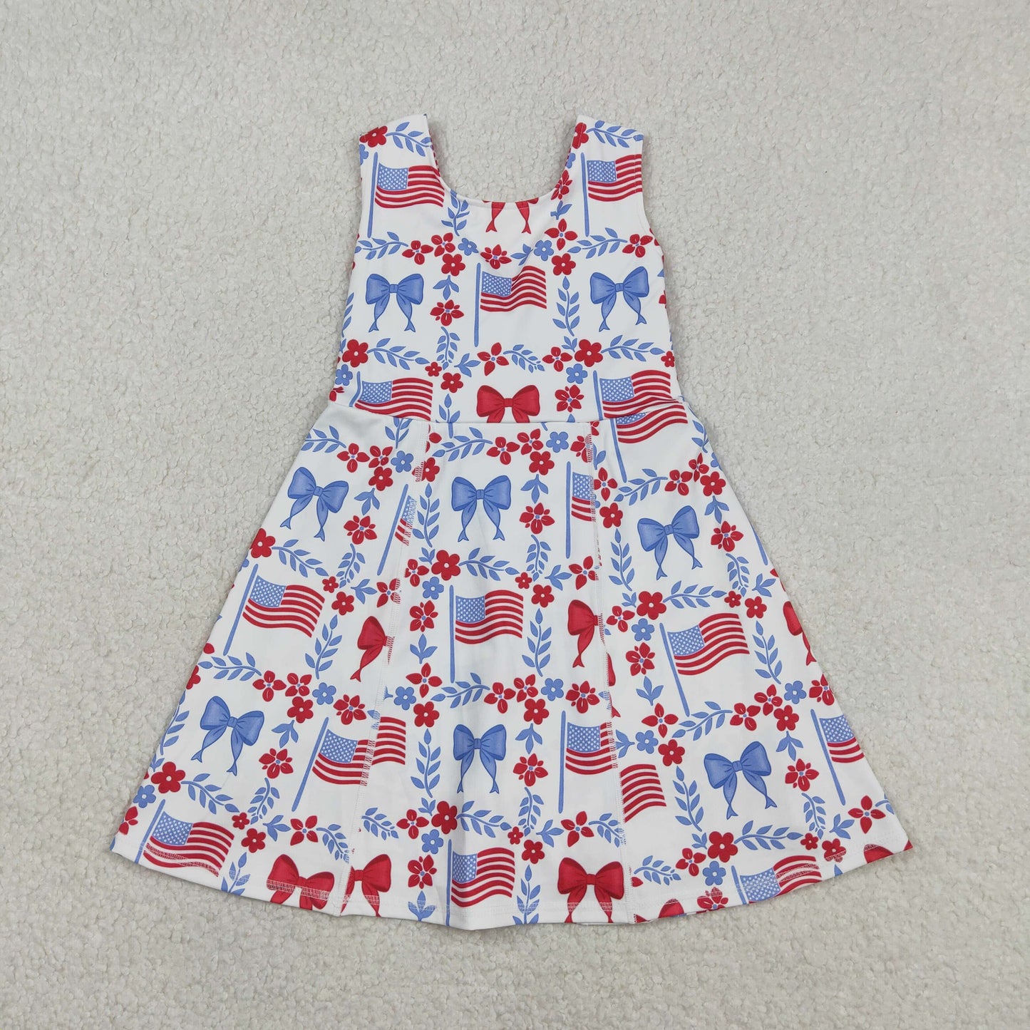 GSD3500 Kids Baby Girl Flower Flags 4th of July Yoga Active Shorts Knee Length Dress
