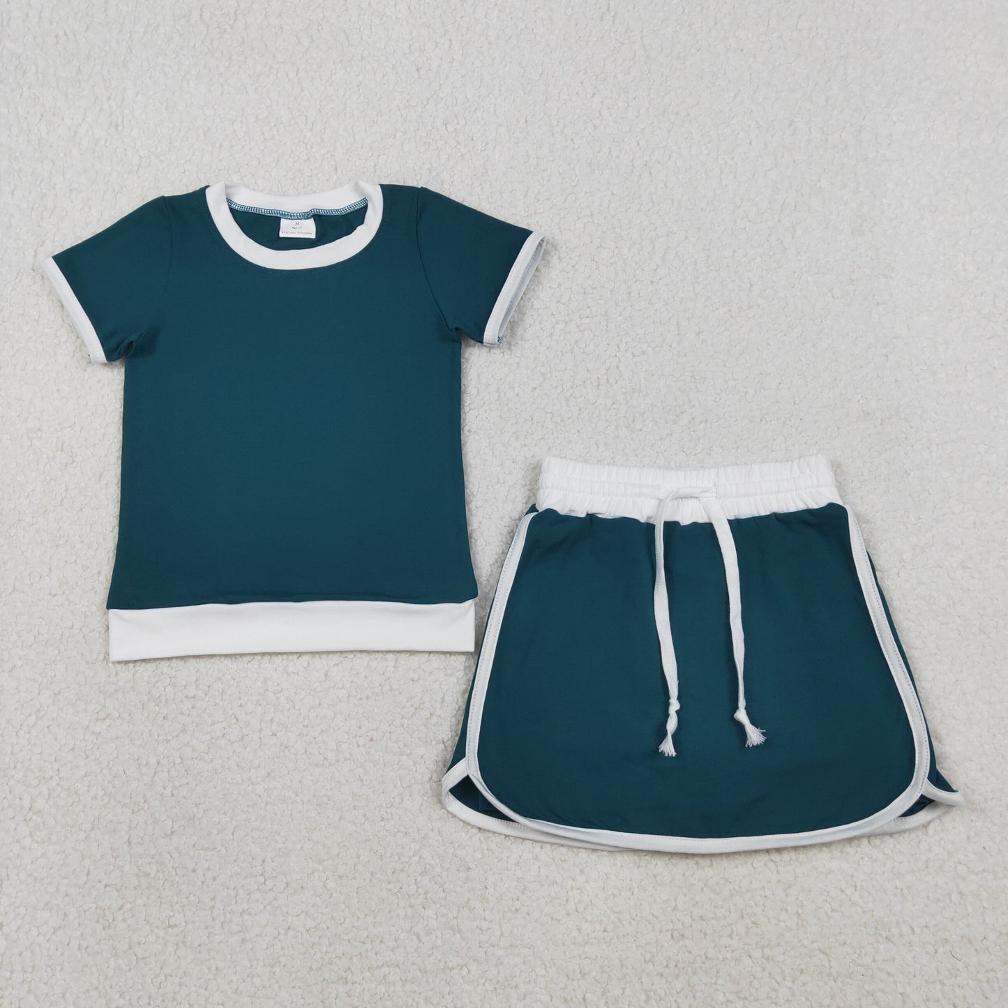 GSD3670 Kids Baby Girls Dark Green Short Sleeve Top Skirt Shorts Cotton Clothes Sets