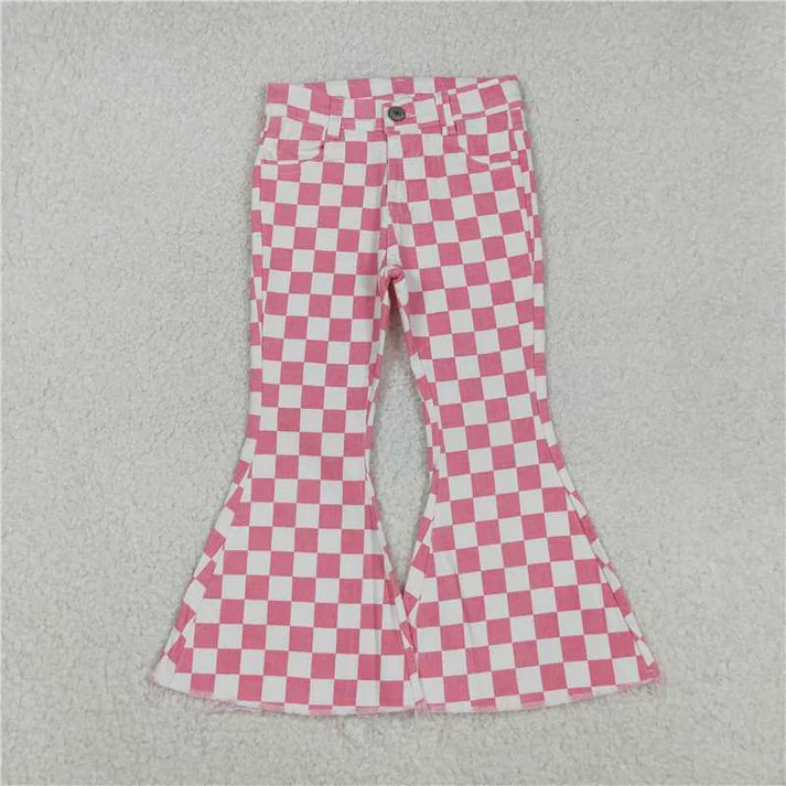 9.4 Sibling Girls Checkered Denim Adjustble Waistband Jeand Pants