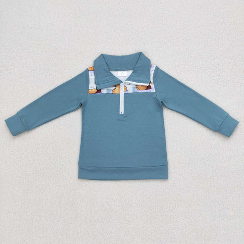 8.22 Sibling Baby Boys Long Sleeves Western Ducks Baseballs Half Zipper Pullovers Top