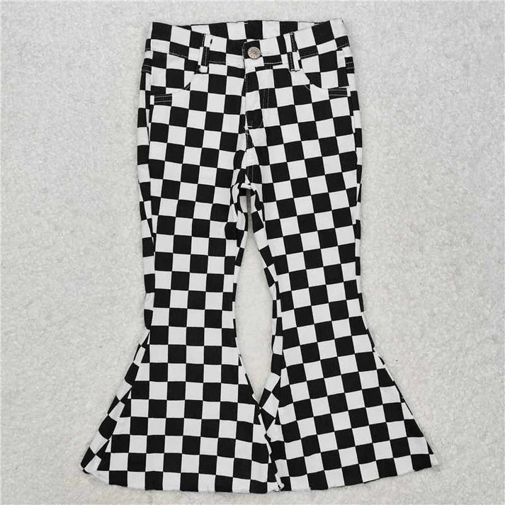 9.4 Sibling Girls Checkered Denim Adjustble Waistband Jeand Pants