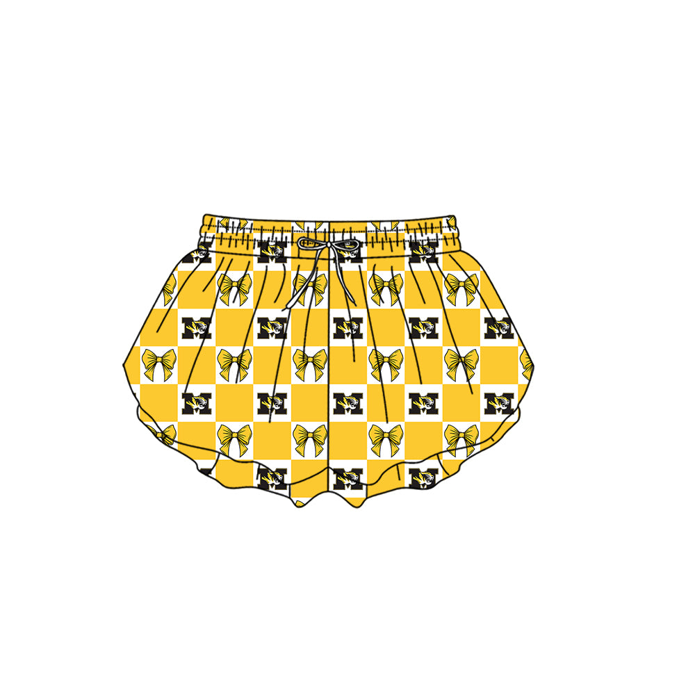 Custom Milk Silk Order MOQ:3 or 5 pcs Each Design Team State Girl Summer Bow Yellow Shorts-26.1.19