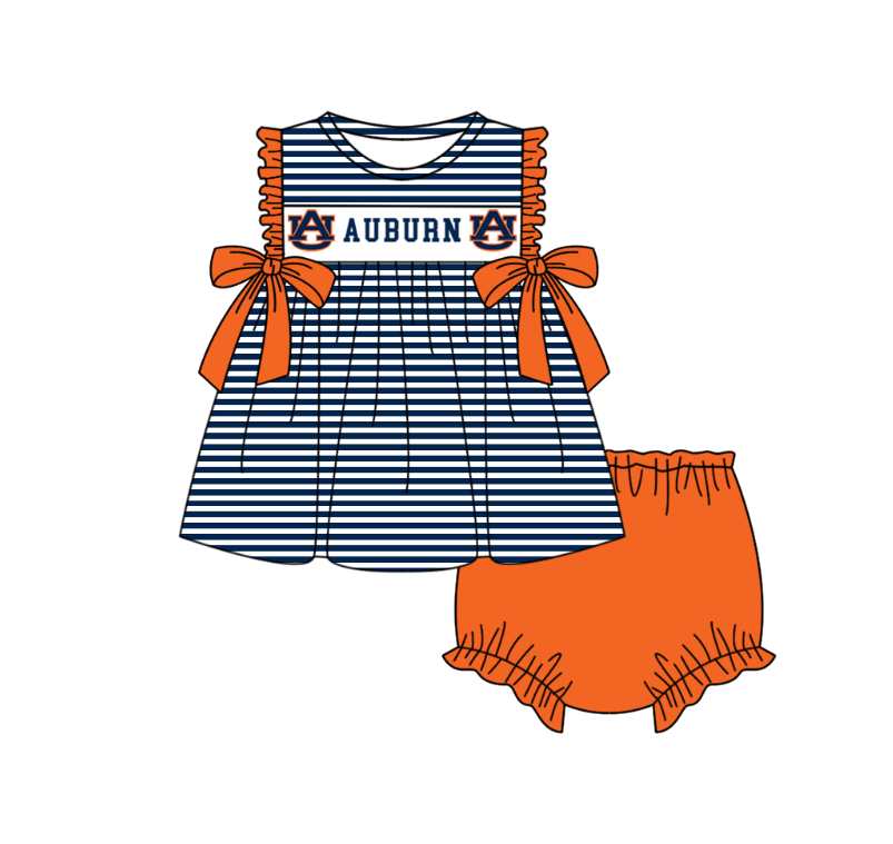 1.30 Custom Order Moq 3 Baby Girl Bows Stripe Tunic Top Bummies AU AUBURN Team Clothes Sets