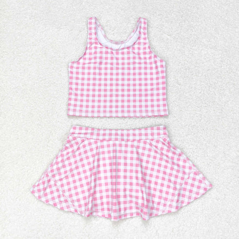 GSD0992 Pink-white plaid sleeveless pantsuit