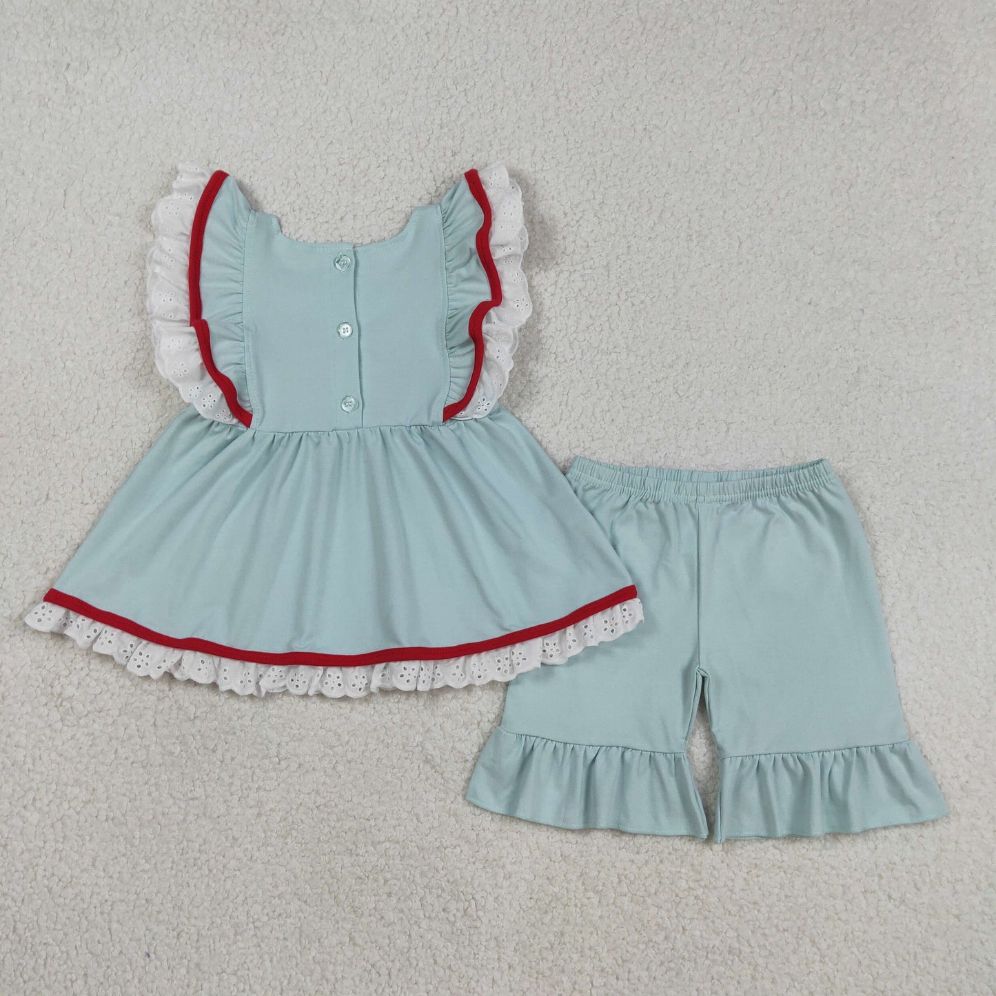 GSSO2926 Kids Embroidery Flags Baby Girl Flutter Sleeve Tunic Ruffle Shorts 4th of July Clothes Sets