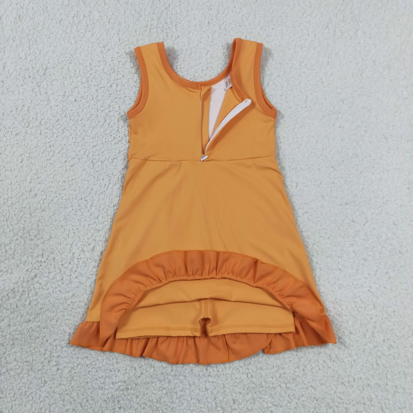 GSD4127 Kids Baby Girls Sleeveless Orange Yoga Active Short Ruffle Knee Length Dress