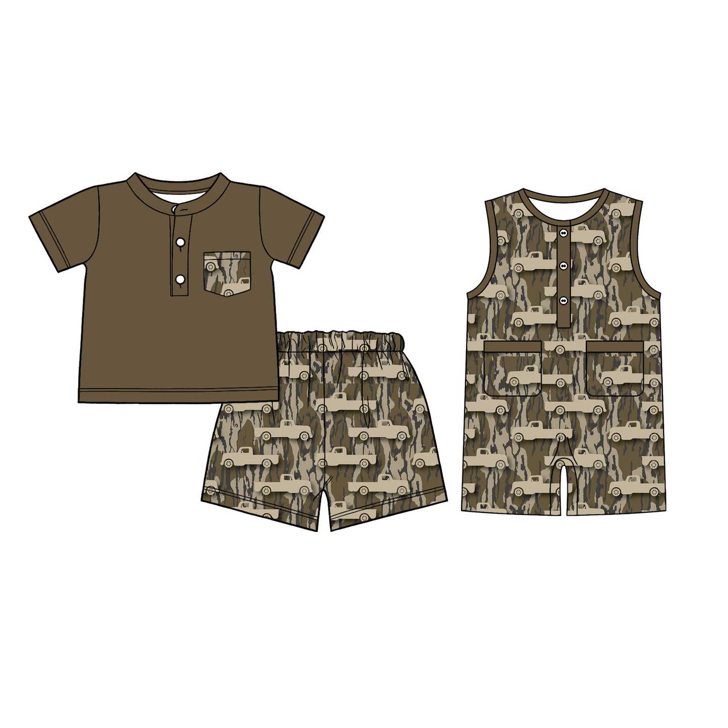 26.1.5 Custom MOQ:3 or 5 pcs each design milk silk Sibling baby boy clothes camouflage short sleeve shorts sets and romper