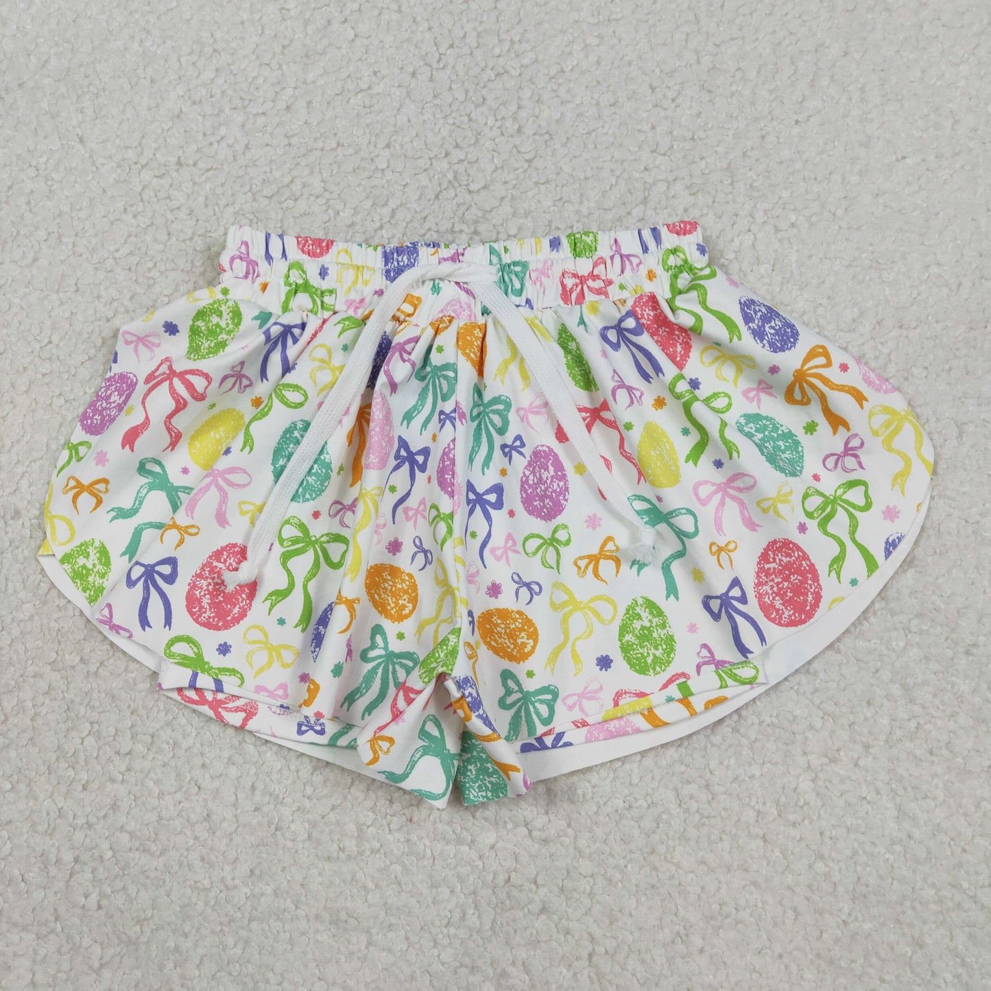SS0822 Kids Baby Girl Colorful Bows Eggs Easter Yoga Active Ruffle Shorts Bottom